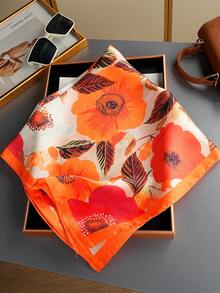 1条90厘米方形丝巾，女士缎面印花发带，头巾，时尚女士领巾，披肩，围巾 - 彩色 - 查看 6