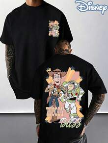 Disney Toy Story T-Shirt, Woody & Buzz Lightyear Graphic Tee, Unisex Oversized Cotton Casual Short Sleeve Tops, Double Sided Print Toy Story T-Shirt For Men Women, Perfect For Fans & Daily Wear - 黑色 - 查看 1