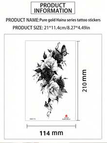 2pcs Butterfly & Rose Temporary Tattoo Stickers, Waterproof And Easy To Use Fake Tattoos With Butterfly Pattern, Suitable For Women's Arms, Hands, Feet, Legs, Perfect For Parties And Music Festivals - Black - View 8