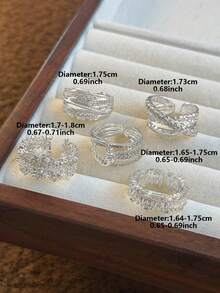 5pcs Fashion Cubic Zirconia Open Copper Ring Set Suitable For Women Wedding Party Wear Holiday Gift (Gift Box Not Included) - Silver - View 7