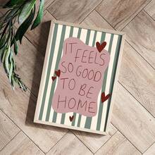 1pc Unframed Wall Art "It's Good To Be Home" Green Striped Heart-Shaped Beige Style Decorative Painting, Suitable For Living Room, Entryway, Bedroom Home Decor - Letter - View 2