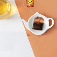 4 soportes de cerámica para bolsitas de té con forma de tetera posavasos personalizados para bolsa de té platillos y bandeja de platos para bolsa de té reposo de cucharas color blanco - Blanco - Ver 6