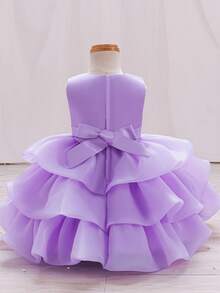 KAFEIBEI Baby GirlCute Floral Sleeveless Fluffy Cake Dress, Suitable For Party, Banquet, 1st Birthday Princess Dress - Mauve Purple - View 3