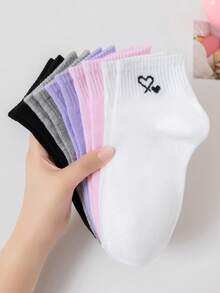 5 Pairs Minimalist Heart Design Unisex Sports Ankle Socks, Soft & Comfortable, Moisture-Wicking & Odor-Resistant, Suitable For Valentine's Day, Casual Daily Wear, Outdoor Activities - Multicolor - View 3