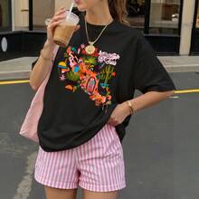 Camiseta Negra con Estampado de Florida y Elementos Tropicales para Verano - Negro - Ver 3
