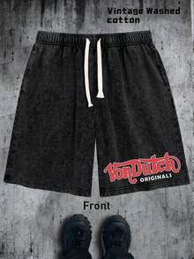 Mens Creative T-Shirt And Shorts Set American Vintage Full Print Street Wear Essential T-Shirt Set Men Graphic T-Shirt And Shorts Set With Dragon And Von Dutchs Logo Print Washed Look For Casual Outfits And Urban Style - màu đen - Xem 4