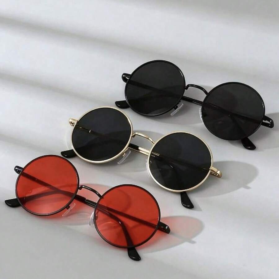 3 Cặp kính thời trang gọng tròn bằng kim loại, kính thời trang phong cách đường phố punk retro. - Nhiều màu - Xem 1
