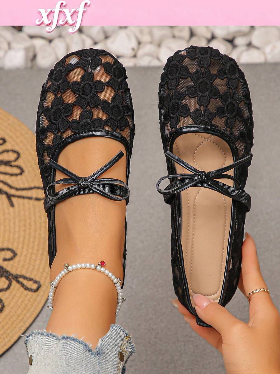 Xf Women's Mesh Breathable Flat Shoes, 1 Pair, Suitable For Daily Casual, Shopping, Work, Dating, Vacation, Party And Other Occasions - Black - View 1