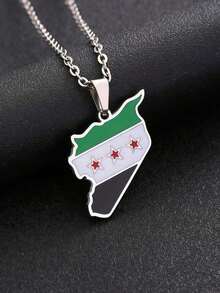 One Fashionable And Elegant Stainless Steel Map Flag Pendant Necklace, Featuring A Stylish Map Design Collar - 45cm - View 3