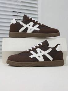 1 đôi giày thể thao đế bằng kiểu retro thường ngày dành cho nữ, giày sneaker cổ thấp phối màu tương phản, thoáng khí, đa năng, thích hợp cho trường học, kỳ nghỉ, phòng tập thể dục, hoạt động ngoài trời, mọi mùa. - màu nâu - Xem 4