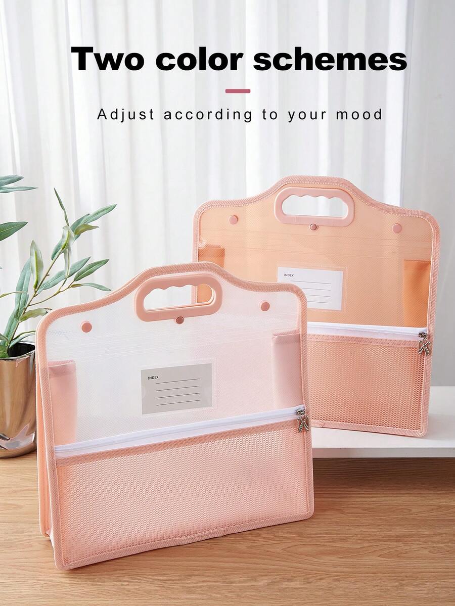 Bolso de tote de doble capa, carpeta de documentos, bolso de tote de estudio, con bolsillo de malla con cremallera frontal - Ligero y resistente al agua, organizador escolar para estudiantes, tutores, maestros, oficina - Multicolor - Ver 1