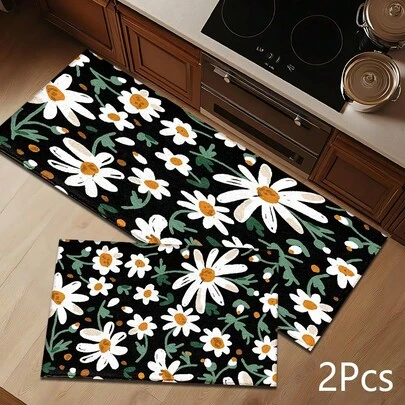 Felpudo con estampado floral 2D, alfombra de piso suave y duradera lavable para entrada, porche, interior - sala de estar, baño, dormitorio, sala de juegos, lavandería, decoración de dormitorio