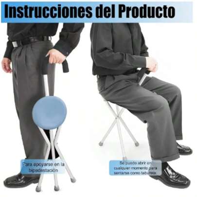 Baston Plegable Con Asiento Acero Inoxidable, Silla Portatil