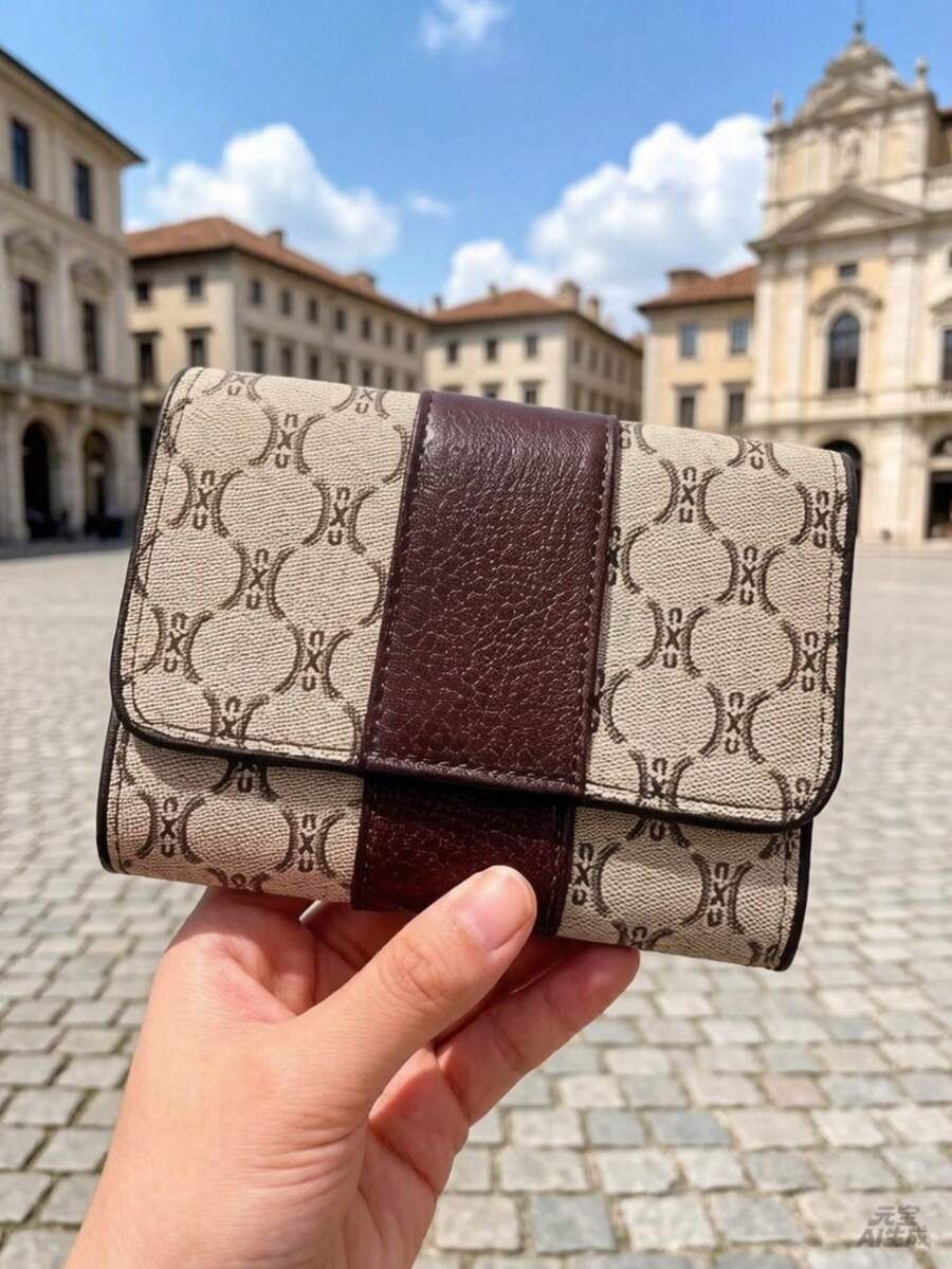 Women's PU Letter-Print Tri-Fold Short Wallet, Coin Purse, And Card Holder-Stylish And Portable, Essential For Girls And Office Workers On The Go, An Ideal Birthday Gift. - Light Grey - View 1