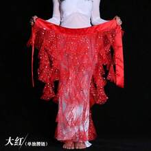 女士连体肚皮舞臀巾腰带裙，带系带流苏下摆波浪裙 - 彩色 - 查看 11