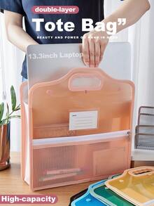 Bolso de tote de doble capa, carpeta de documentos, bolso de tote de estudio, con bolsillo de malla con cremallera frontal - Ligero y resistente al agua, organizador escolar para estudiantes, tutores, maestros, oficina - Multicolor - Ver 3