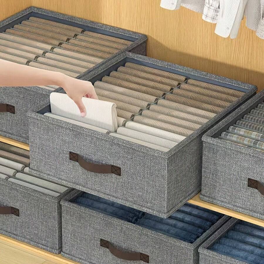 1pc Grey Clothes Storage Box, Layered Clothing Organizer Box, Wardrobe Storage Box, Drawer Organizer Box, Underwear Storage Box, Suitable For Home Organization