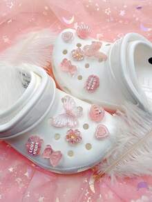 12 buc inimă, panda, floare, fluture, literă drăguț stil Lolita de bază plastic ABS decorațiuni DIY pentru încălțăminte, plajă, purtare zilnică, roz - Multicolor - Vizualizare 3