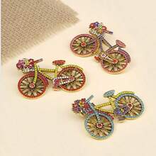 Broche de bicicleta con cristales de strass, creativo, para mujer, de estilo retro y elegante, hecho a mano, con color azul, broche clásico, accesorio de joyería de moda para boda y regalo - Multicolor - Ver 1