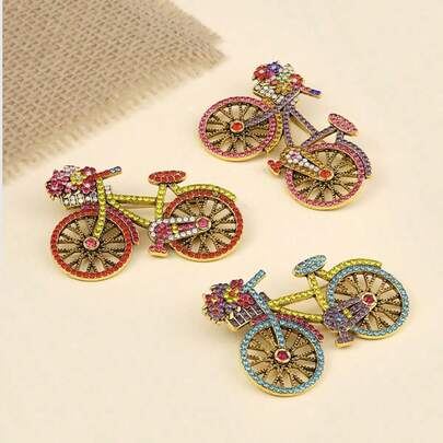 Crystal Rhinestone Creative Bicycles Brooch Pin For Women Retro Elegant Handmade Blue Brooches Pins Classic Wedding Fashion Jewelry Accessories Gift