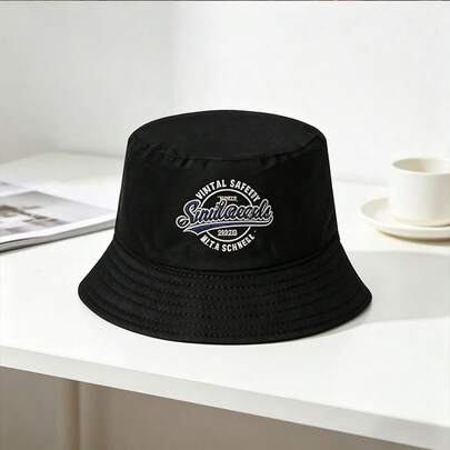 1pc Unisex Bucket Hat, Fashion Casual Sunhat, Suitable For Street, Cycling, Gift, Letter Print, Polyester, All Seasons