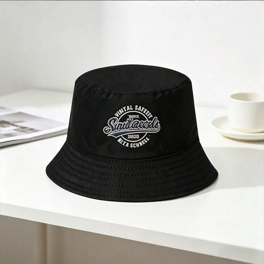 1 pieza Sombrero de cubo unisex, sombrero de sol de moda casual, adecuado para la calle, ciclismo, regalo, estampado de letras, poliéster, para todas las estaciones - A - Ver 1