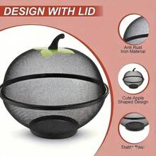 1pc Heavy Duty Metal Fruit Basket With Net Cover - Rust-Resistant Design, Ventilated, With Hanging Hole, Durable Metal Structure, Suitable For Kitchen, Camping, Picnic, Christmas Decor - Reusable Storage Organizer Basket For Fruits - View 5