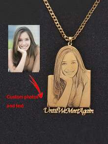 Personalized Photo Name Necklace, Customized Engraved Photo Pendant Necklace, Mother's Day Gift, Necklace, Stainless Steel Jewelry, Women's Men's Name Photo Pendant, Summer Jewelry, Family Member Accessory Gift, Mother's Day Gift - Multicolor - View 3