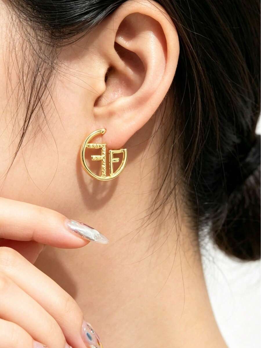 Minimalistische elegante Buchstaben-Ohrstecker (Damen) - Goldgelb - Übersicht 1