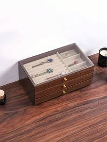 3-Tier Jewelry Box, Wooden Jewelry Storage Box, Acrylic Jewelry Organizer, Retro Style Jewelry Box, Drawer Type Jewelry Box, Cosmetic Storage Box, Can Display Rings, Earrings, Necklaces, Bracelets School Supplies - Jewelry Box - View 11