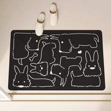 1 pieza, Alfombrilla absorbente de agua con diseño de gato, Felpudo con diseño lindo de mascota, Apto para cocinas, cafeterías y baños. Disponible en varios tamaños y diseños. - Negro - Ver 16