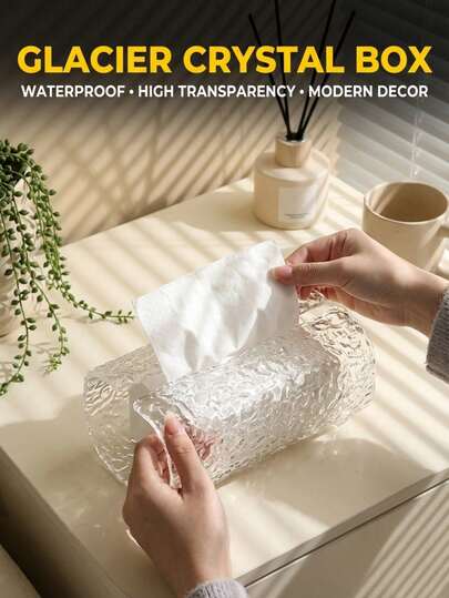 1pc Ins Style Glacier Pattern Tissue Box, Waterproof Smooth Pull-Out Design, Dual Use For Kitchen & Bathroom, Creative Napkin Holder, No Drilling Required For Bathroom/Living Room/Bedroom Storage, Suitable For Commercial Cleaning
