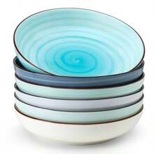 Juego de Cuencos para Pasta Sweese de 6 Platos de Ensalada de Cerámica de 30 Onzas para Lavavajillas y Microondas Seguros - Cuencos Sólidos para Ensalada Cuencos para Sopa - Platos Profundos con - Azul degradado - Ver 2