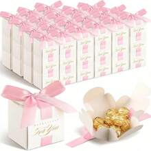20个婚礼回礼盒，尺寸2.5 x 2.5 x 2.5英寸，迷你小礼盒，可装糖果，带丝带，婚礼纪念品，感谢宾客，新娘送礼会回礼（金色） - 禮品盒 - 查看 4