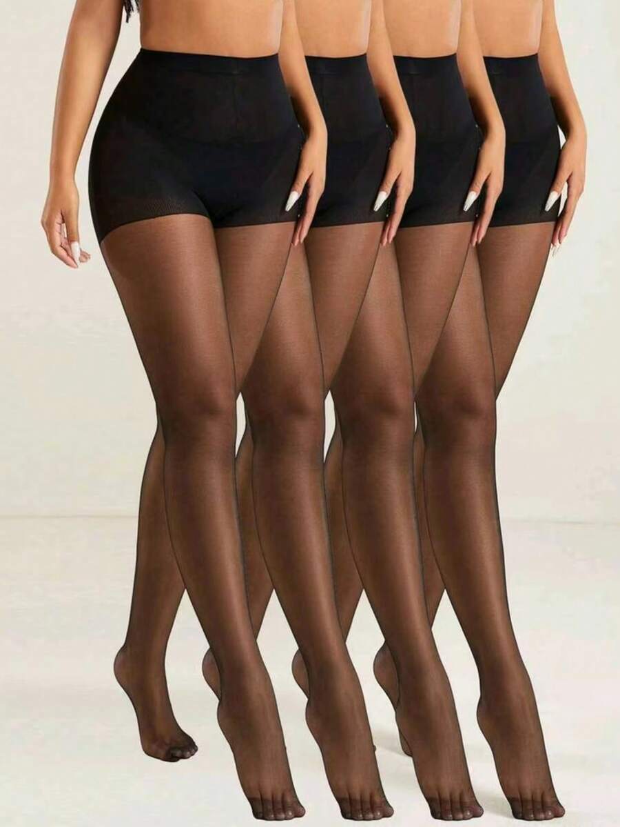 4双塑形舒适黑色透明连裤袜圣诞礼物 - 黑色 - 查看 1