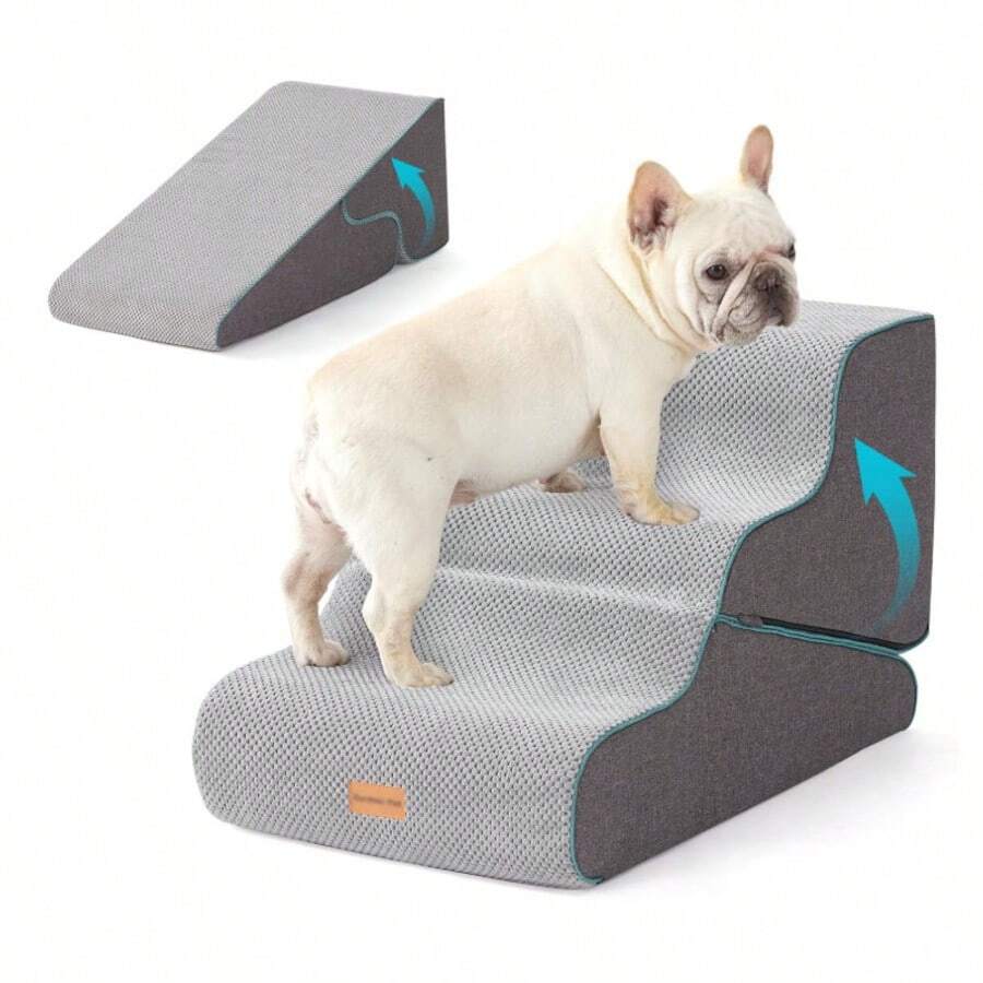 Escaleras para mascotas perros pequeños de 16.5" de altura, 2 en 1 transformable con 3 escalones y rampa, escalones para perros para sofá (13-20 pulgadas) con cubierta duradera antideslizante e impermeable - Gris Oscuro - Ver 1