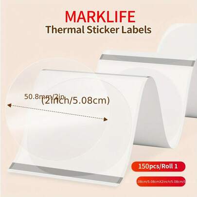 MARKLIFE标签打印机透明圆形标签，纸质，兼容P50/P50S/X2打印机，30/50毫米，适用于礼品标签、留言标签、物品管理等。