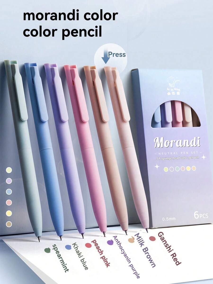 6pcs Retractable Neutral Pens Set, Student Colorful Fine Tip Quick-Drying Diary Pens, Teacher's Day Gift, Personalized Writing Ballpoint Pens, Home & School Office Supplies