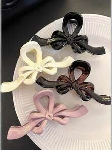 1pc Large 13cm Glossy Bow & Letter Design Hair Claw Clip, Suitable For Daily Use,Travel,Birthday - Black Bow - View 2