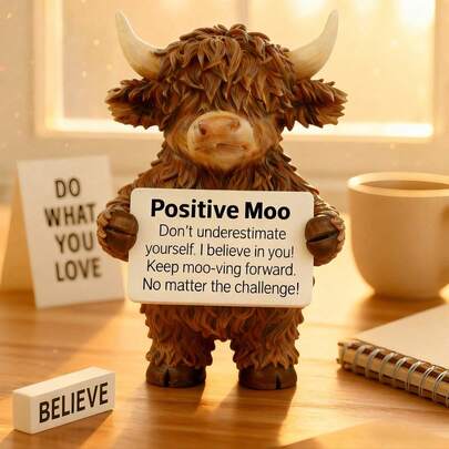 1pc Inspirational Ox Sculpture Desktop Decor, 6x11.3cm Resin Cute Animal Figurine With Positive Message, Suitable For Gifting To Ladies, Students, Office, Bedroom Decoration, Mother's Day Gift