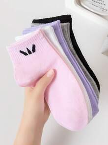 5 Pairs Women's Casual Sports Ankle Socks, Soft & Comfortable, Moisture-Wicking & Odor-Resistant, Suitable For Daily Leisure And Outdoor Activities, Spring/Summer - Multicolor - View 1