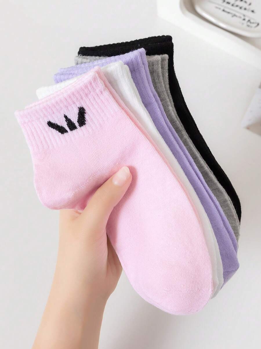5 Pairs Women's Casual Sports Ankle Socks, Soft & Comfortable, Moisture-Wicking & Odor-Resistant, Suitable For Daily Leisure And Outdoor Activities, Spring/Summer - Multicolor - View 1