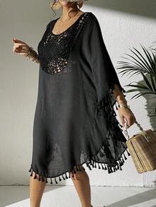 New Beach Dress, Crochet Patchwork Tassel Swimsuit Bikini Cover-Up - 6518-white - View 8