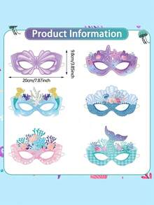 16pcs Mermaid Theme Party Paper Masks Decorations, Mermaid Theme Paper Glasses Suitable For Birthday Party, Unicorn Party, Masquerade Ball, Summer Beach Photo Booth Props - Mermaid - View 7