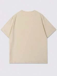 Camiseta de verano para hombre, de cuello redondo, de manga corta, con estampado de letra, casual y versátil - Caqui - Ver 2