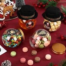 Mindsoft - Juego de 12 recuerdos de fiesta de Navidad incluye tarros de plástico de 12 onzas con tapas adornos de sombrero de bayas rojas de fieltro 12 calcomanías de estilo regalo de caramelo de - Negro rojo - Ver 3