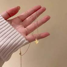 1pc Customized Initial Cactus Pendant Necklace Y2K Stainless Steel Delicate Clavicle Chain Unisex, Fashion Necklace Gift For Boyfriend Girlfriend, Couple Gift - Multicolor - View 5