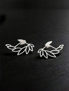 Set Anting-Anting Daun Berlapis Perak untuk Wanita, Bentuk Daun Laurel Berongga di Bagian Depan dan Belakang, Anting-Anting Elegan Minimalis Gaya Segar dengan Motif Tanaman, Perhiasan Tusuk, Hadiah. - sayap - View 8
