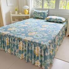 Bộ 1 ga phủ giường chống trượt in họa tiết + 2 vỏ gối (không kèm ruột gối), ga phủ giường chống trượt có bèo nhún, tấm bảo vệ giường chống bụi bốn mùa, bộ đồ giường ngủ phong cách đồng quê đơn giản, ga phủ giường phủ kín, tấm che bụi phòng ngủ, phù hợp cho mọi mùa. - Hoa Hạnh Phúc - Xem 10