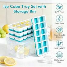 NFK - Ice - Block - Storage Box And Container Set - 4 Packs Of 56 Stackable Silicone - Ice - Block - Trays, Suitable For Refrigerators, Equipped With Storage Containers, Leak-Proof Lids, And Made Of Material, Convenient For Use In Kitchens, Campers, Parties, Cocktails And Coffee. - Multicolor - View 5